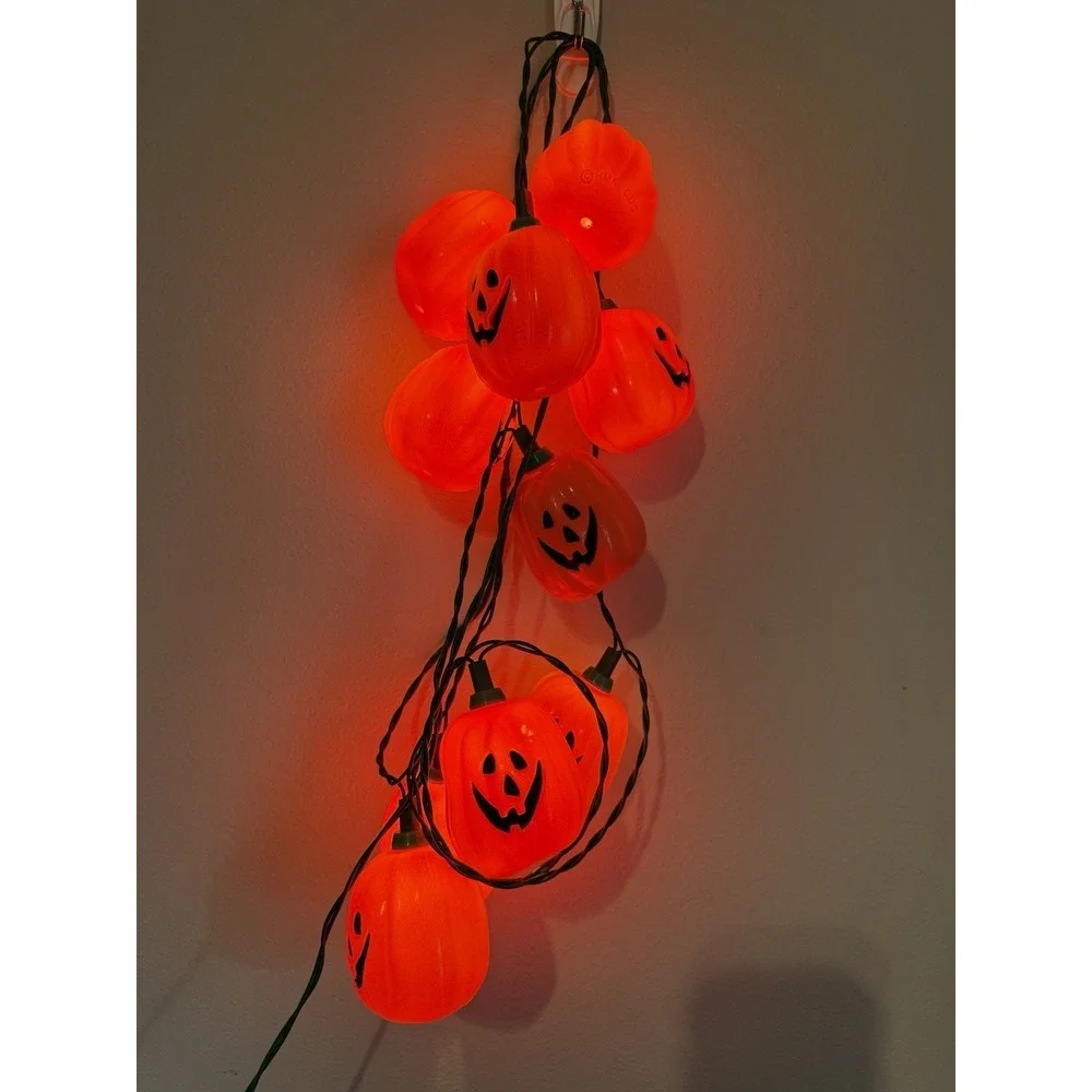Vintage Hallmark 1989 Boo Blow Mold Pumpkin Halloween String Lights WORKING!